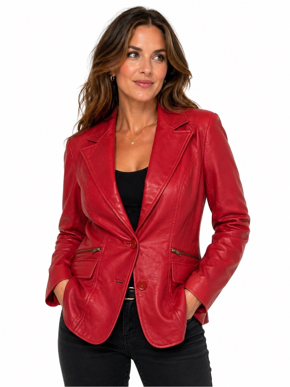 Metrostyle Pink Genuine Leather Blazer Jacket Size 6 Tailored Moto Zip Pocket